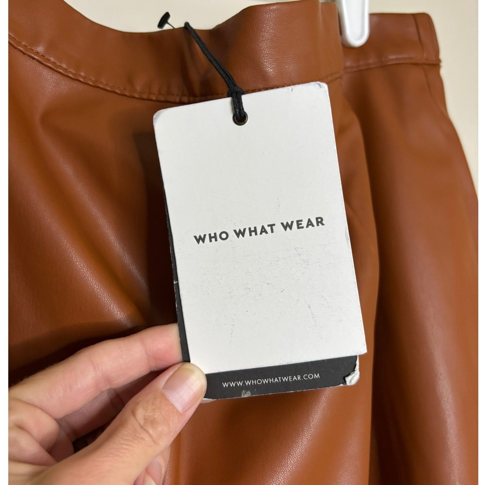 Who What Wear Faux Leather Tiered Midi Skirt Cognac Brown Womens XL New Neutral - Picture 5 of 9